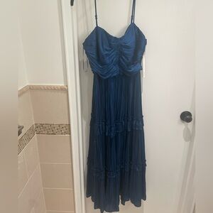 Aqua Navy Ruched Top Midi Dress Size L NWT